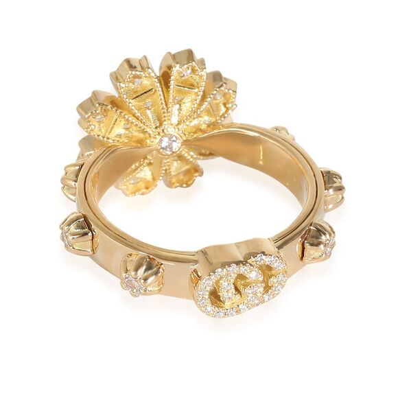 Gucci Flora Ring with Diamonds in 18k Yellow Gold 0.63 CTW - Picture 2 of 5